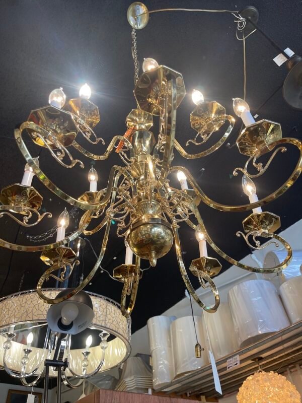 Mid-Century Revival Swirl Arm Chandelier in Polished Brass
