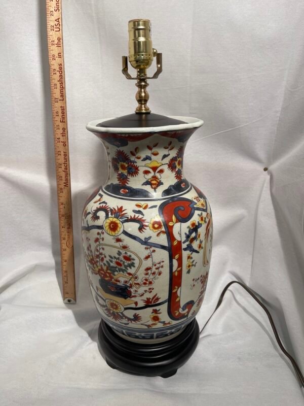 Imari Style Vase Lamp with Wooden Base