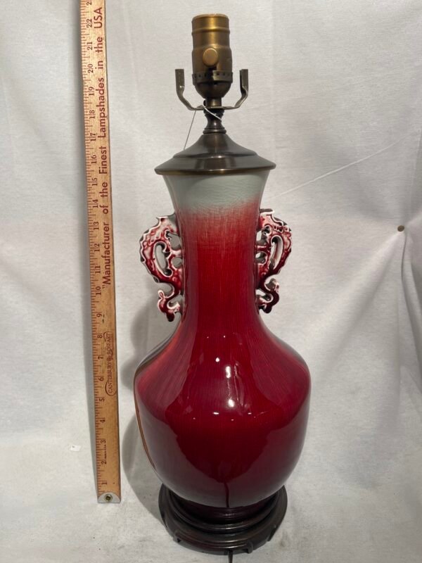 Red Flambé Glaze Vase Lamp with Dragon Handles