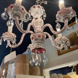 Hand-Painted Porcelain Floral Chandelier with Crystals