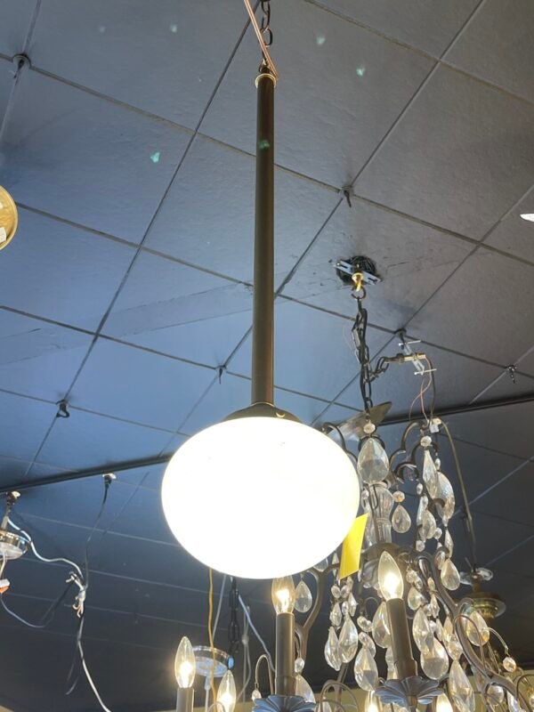Mid-Century Modern Globe Pendant Light – Opal Glass with Downrod