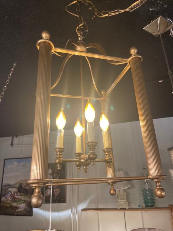 5-Light Gilded Cage Pendant with Fluted Columns
