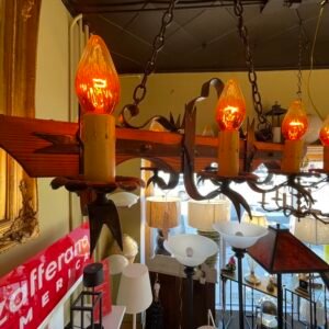Rustic Spanish Revival Wood & Wrought Iron Chandelier – 8-Light