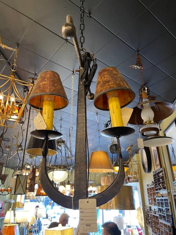 Rustic Wrought Anchor Chandelier with Mica Shades