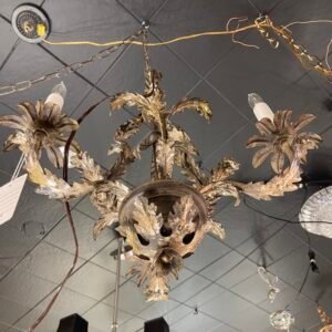 Wrought Iron Leaf Chandelier – Distressed Silver Finish