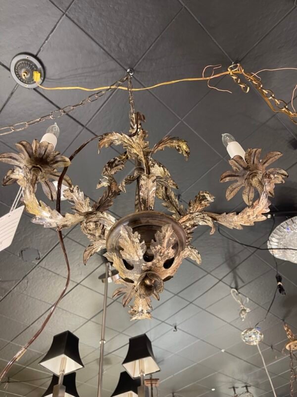 Wrought Iron Leaf Chandelier – Distressed Silver Finish