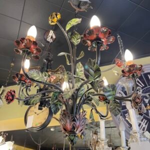 Vintage Floral Chandelier – Hand-Painted Italian Style with Roses