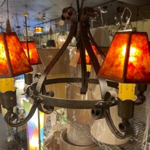 Rustic Wrought Iron Chandelier with Mica Shades