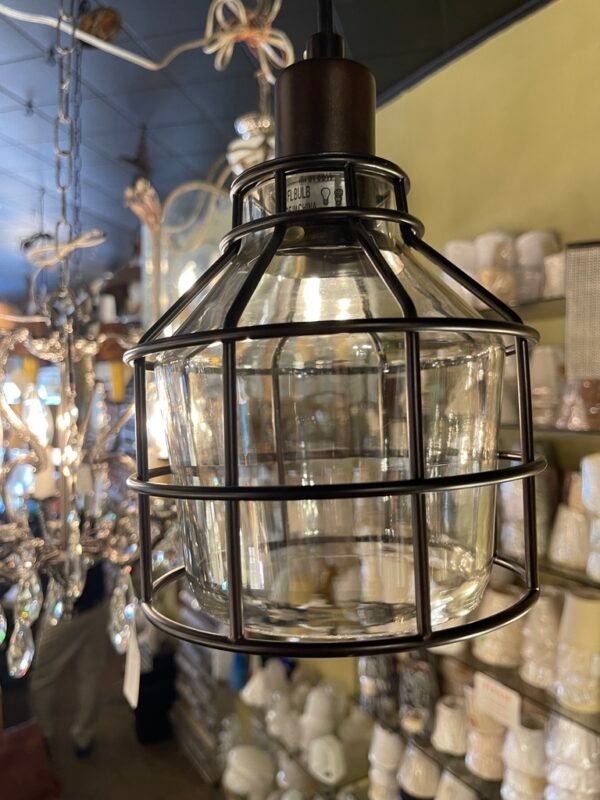 Industrial Modern Pendant with Clear Glass & Metal Cage