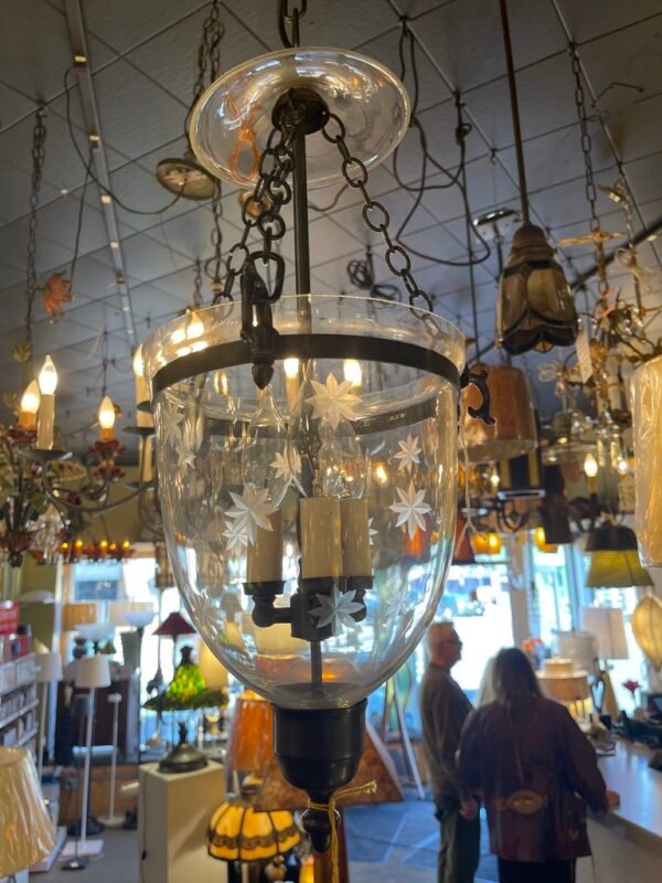 Etched Glass Bell Jar Lantern Chandelier