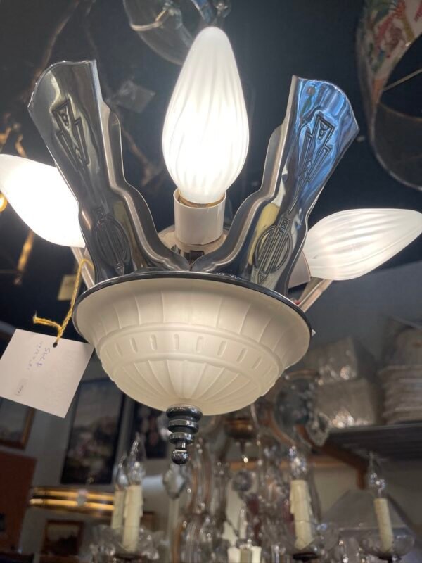 Art Deco Chrome & Frosted Glass Ceiling Light