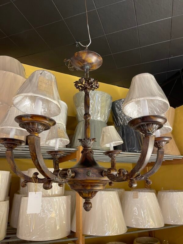 Antique Bronze 6-Light Chandelier with Petite Silk Shades