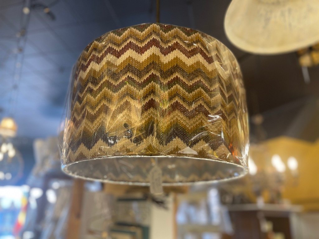 Chevron drum pendant light in earth tones