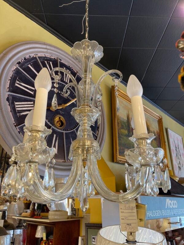 Vintage Murano Style Glass Chandelier – 4-Light with Crystal Prisms