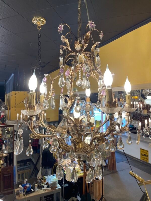 Vintage Floral Gilded Chandelier with Lavender Accents