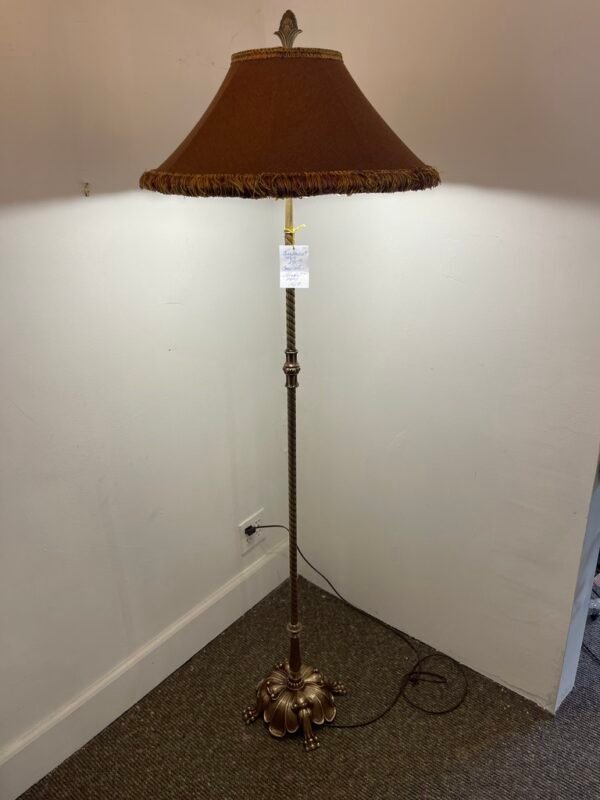 Vintage Rembrandt 1920s Rope-Twist Floor Lamp with Flared Fringe Shade