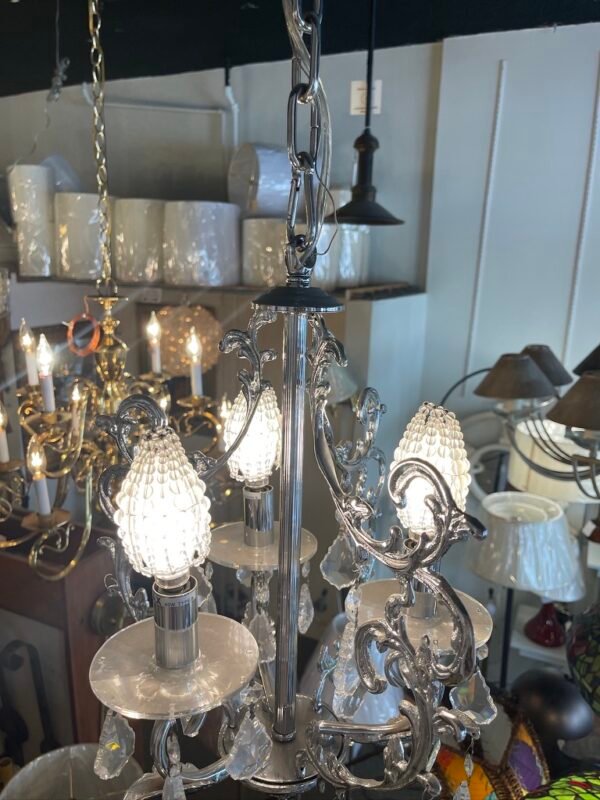 Chrome Crystal Chandelier with Beaded Glass Bulb Covers