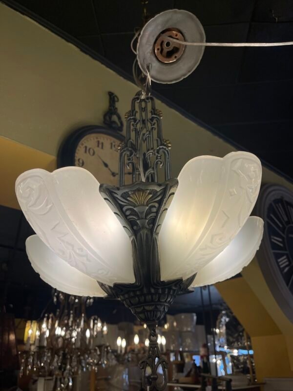 Art Deco slip shade chandelier 1920-1930