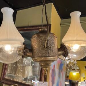 Victorian-Style Oil Lamp Chandelier with Milk Glass Shades
