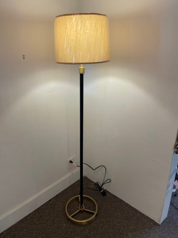 Modern Black and Brass Floor Lamp with Drum Shade