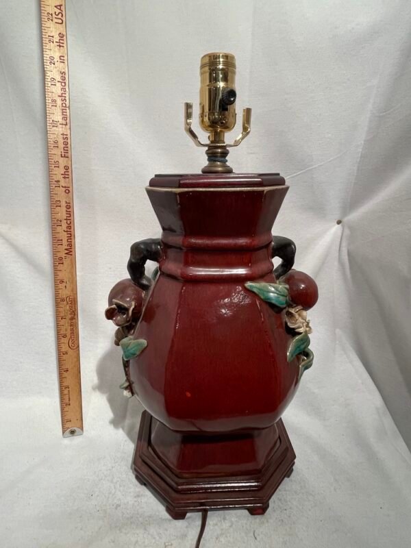 Deep Red Urn Lamp with Vine Handles