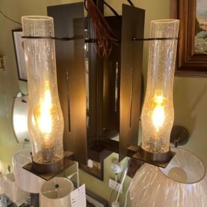 Modern Rustic Lantern Chandelier with Seeded Glass