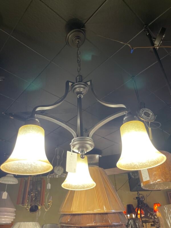 Classic 3-Light Chandelier with Amber Bell Shades
