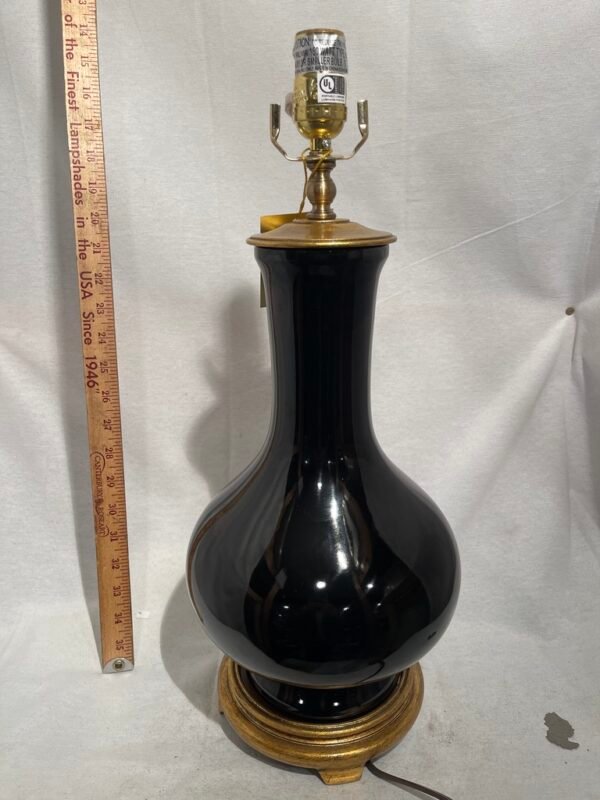 Vintage Black Ceramic Table Lamp with Gold Base