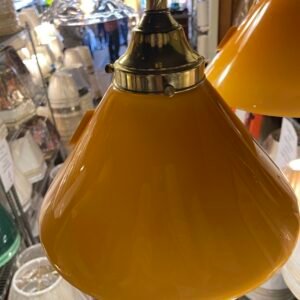 Amber Glass Cone Pendant with Brass Collar