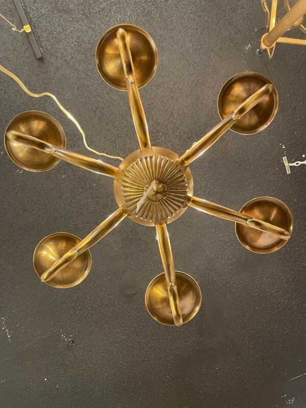 Vintage Brass Scroll Arm Chandelier - 6-Light Classic Statement Fixture - Image 3