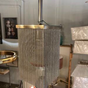Contemporary Chain-Link Mini Pendant Light – Beaded Cylinder Shade with Red/Orange Diffuser