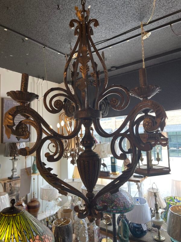 Spanish Revival chandelier with scroll and leaf detail
