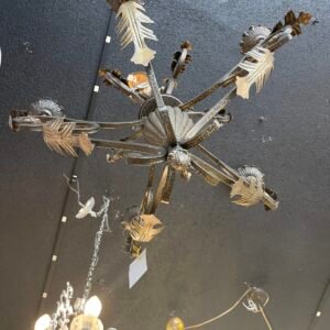 Vintage Spanish Revival Wrought Iron Chandelier with Leaf Detail