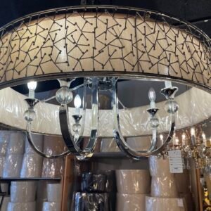 MCM Chrome Drum Chandelier with Constellation Embroidery