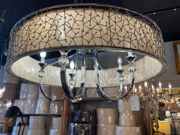 MCM chrome drum chandelier with constellation embroidery