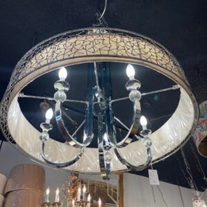MCM Chrome Drum Chandelier with Constellation Embroidery