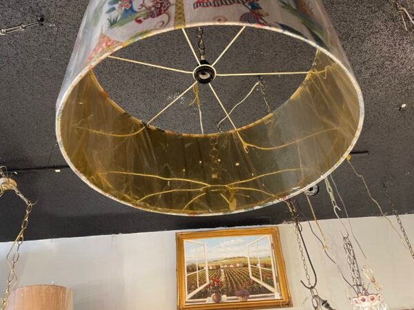 Interior gold-lined drum pendant lampshade with spider fitter
