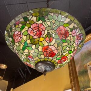 Tiffany-Style Rose Stained Glass Bowl Chandelier