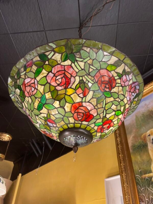 Hanging floral mosaic glass bowl light