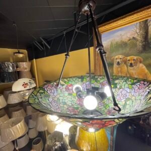 Tiffany-Style Rose Stained Glass Bowl Chandelier