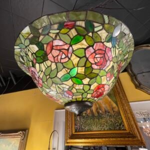 Tiffany-Style Rose Stained Glass Bowl Chandelier