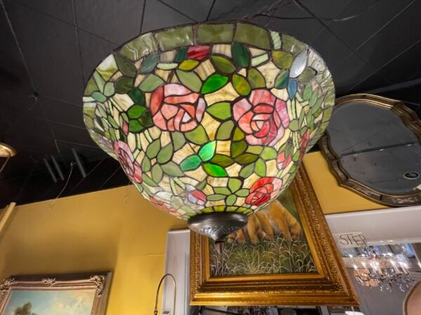 Underside view of Tiffany-style rose chandelier