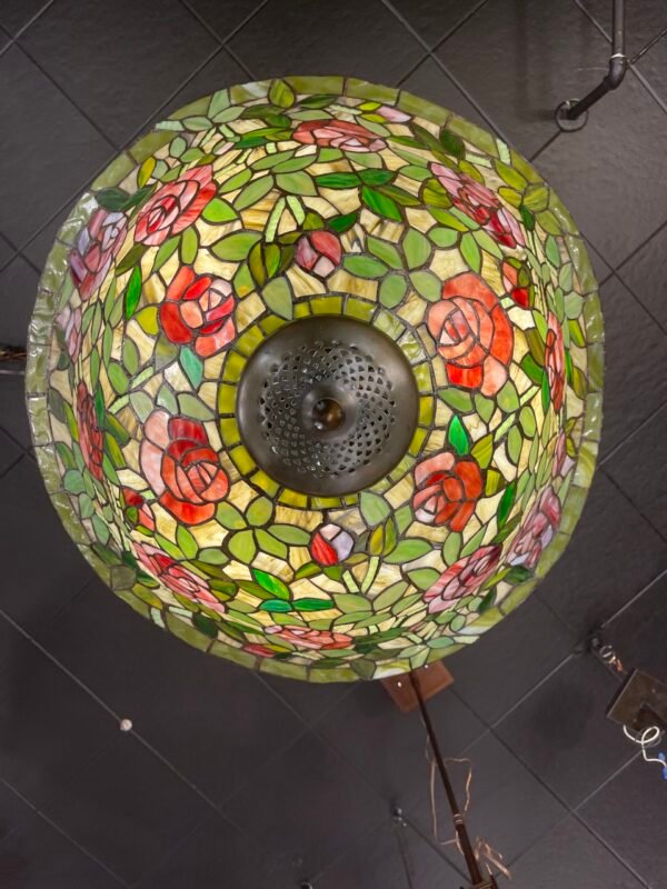 Vintage rose-patterned dome chandelier in stained glass