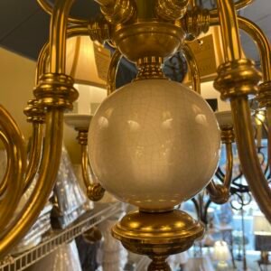 Vintage Baroque Brass & Frosted Glass Chandelier with Mini Shades