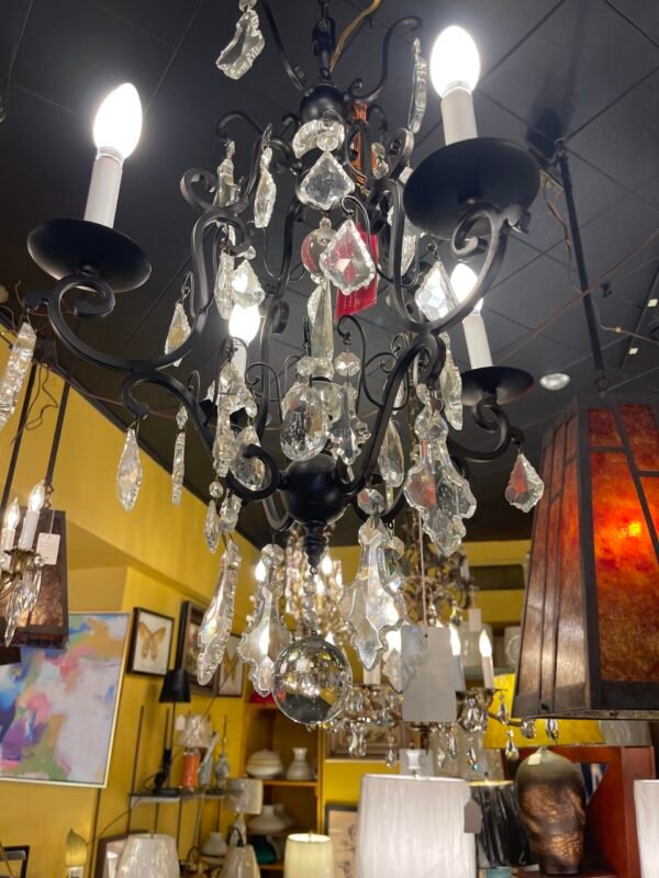 Detail of crystal drop prisms on vintage chandelier