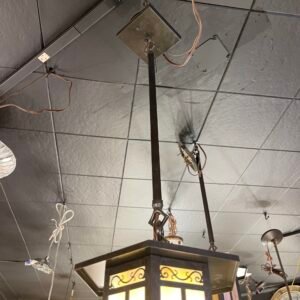 Arts and Crafts Hanging Lantern with Iridescent Slag Glass Panels