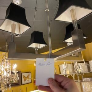 Modern Satin Nickel Chandelier with Black Tapered Shades