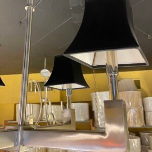 Modern Satin Nickel Chandelier with Black Tapered Shades