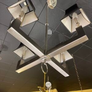 Modern Satin Nickel Chandelier with Black Tapered Shades