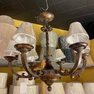 Antique Bronze 6-Light Chandelier with Petite Silk Shades